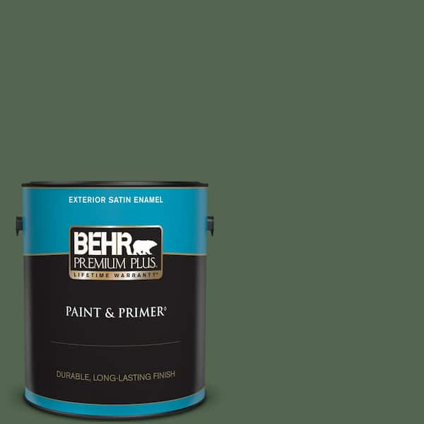 BEHR PREMIUM PLUS 1 gal. #S410-7 Equestrian Green Satin Enamel Exterior Paint & Primer