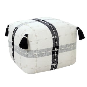 Amelia Black Cotton Square Cube Ottoman