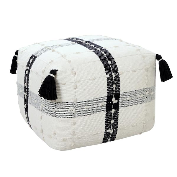 HomeRoots Amelia Black Cotton Square Cube Ottoman