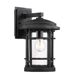 Barrister 14.5 in. Weathered Pewter 1-Light Outdoor Line Voltage Wall Sconce with No Bulb Included