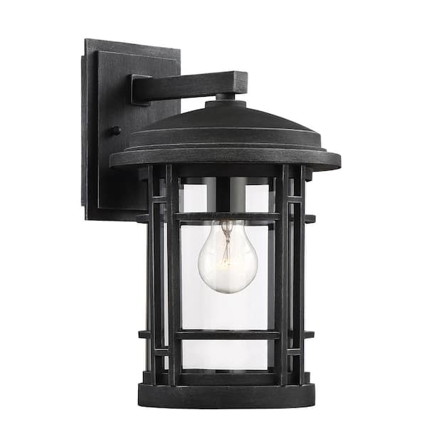 Designers Fountain Barrister Weathered Pewter 1-Light Outdoor Line Voltage Hardwired Porch Light Wall Sconce with No Bulb Included