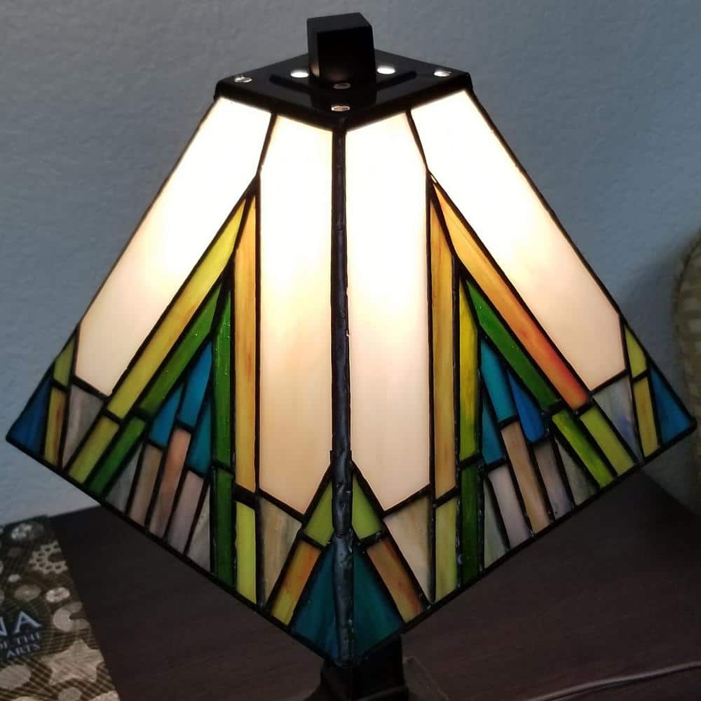 Ivory and Green Stained Glass Bronze Clip-on Lamp