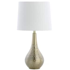 Medford 18.75 in. Brass Gold Hammered Table Lamp with Off-White Shade