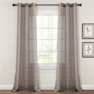 Farmhouse Textured Brown 38 in. W x 84 in. L Grommet Sheer Curtain Panel (Set of 2)