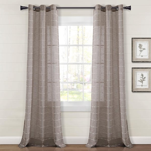 Lush Decor Farmhouse Textured Brown 38 in. W x 84 in. L Grommet Sheer Curtain Panel (Set of 2)