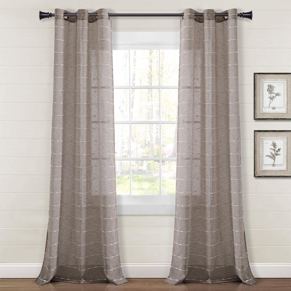 Lush Decor Farmhouse Textured Brown 38 In W X 108 L Grommet Sheer Curtain Panel Set Of 2 21t011295 The