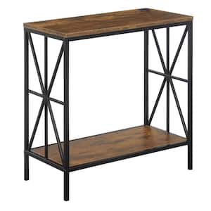 Tucson Starburst 12 in. Barnwood/Black Standard Rectangle Particle Top End Table Charging Station and Shelf