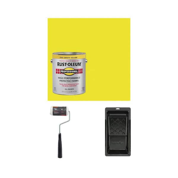 1 gal. Gloss Safety Yellow Protective Enamel Paint with 4 in. Roller Cover, Frame, and 4-1/2 in. Tray Kit