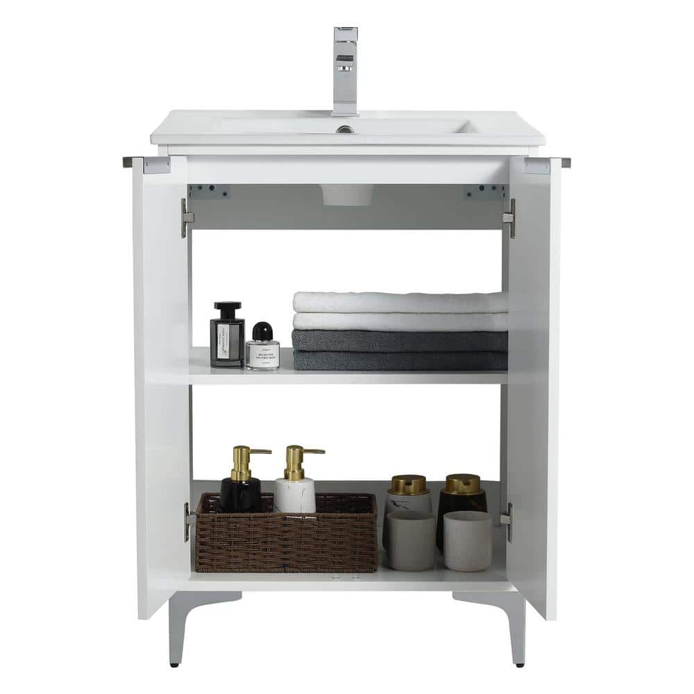 Matte White 24" Bathroom Vanity with Polished Chrome Hardware