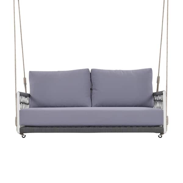 ITOPFOX 1 Piece Gray Plastic Woven Rope Outdoor Swing Sofa with Soft Cushions Seating 2 for Courtyard and Balcony (Light Gray)