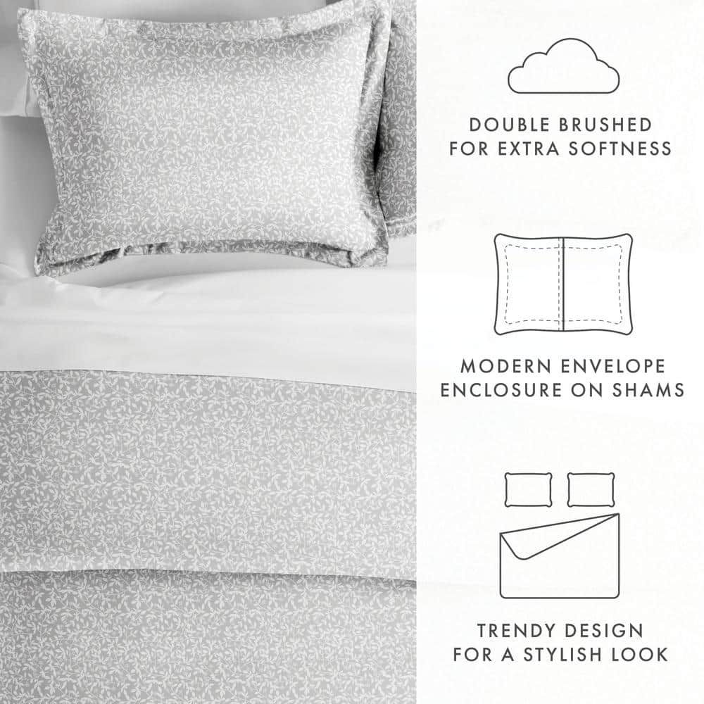 Gray Microfiber Vine Trellis Twin/Twin XL Duvet Cover Set