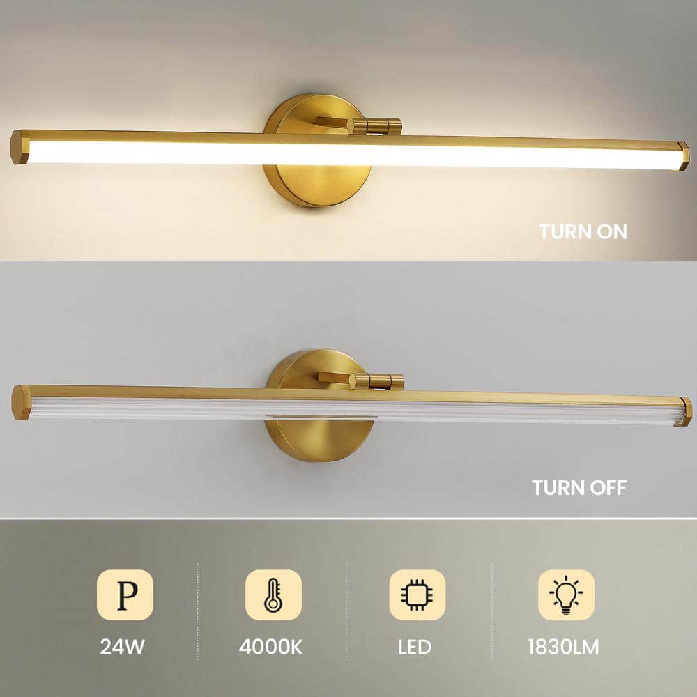 30-Inch Gold Dimmable LED Vanity Light with Acrylic Shade