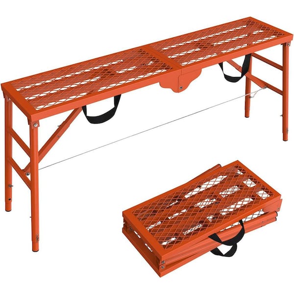 KIWDZFU Adjustable Height Folding Scaffolding Platform 57.4'' x 15.7'' Iron Portable Work Ladder for Home Improvement and More