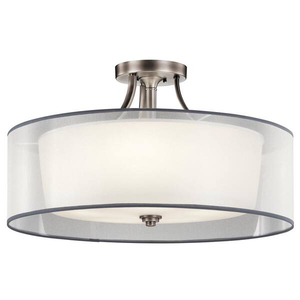 Kichler Lacey 5 Light Antique Pewter Semi Flush Mount Ceiling With Translucent Organza Outer Shade 42399ap The Home Depot - 5 Light Flush Mount Ceiling