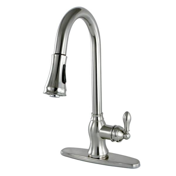 Kingston Brass American Classic Single-Handle Pull-Down Sprayer Kitchen Faucet in Brushed Nickel