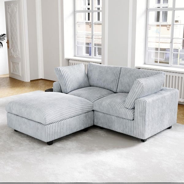  78.7 in. Square Arm Plush Velvet Modular 2-Seats Loveseat Sofa Cloud Couch Sectional Sofa with Ottoman in. Gray