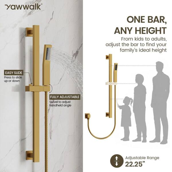 YAWWALK 3-Spray 22 in. Rectangle Wall Mount Rainfall and Waterfall