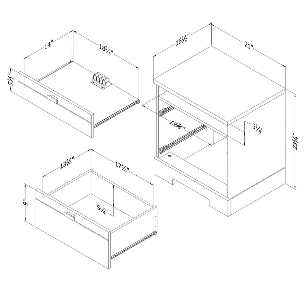 White 2-Drawer Nightstand with Cord Catcher