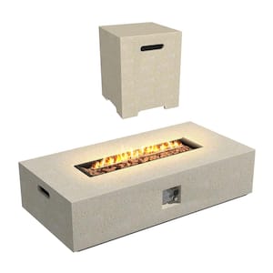 56 in. x 28 in. Rectangle Concrete Propane Outdoor Fire Pit in Beige