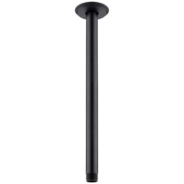 12 in. Matte Black Ceiling Mount Shower Arm with Flange for Large Rain Shower Heads, Brass Wall Mounted