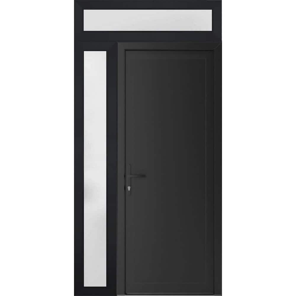 52 in. x 94 in. Right-hand/Inswing Frosted Glass Matte Black Steel Prehung Front Door with Hardware price history on PriceWatchPro