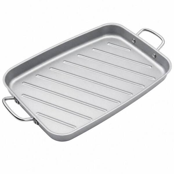 11 in. x 15 in. Silver Carbon Steel Non Stick Grill Pan BBQ Grill Topper With Handles for Grilling Barbecue Tray