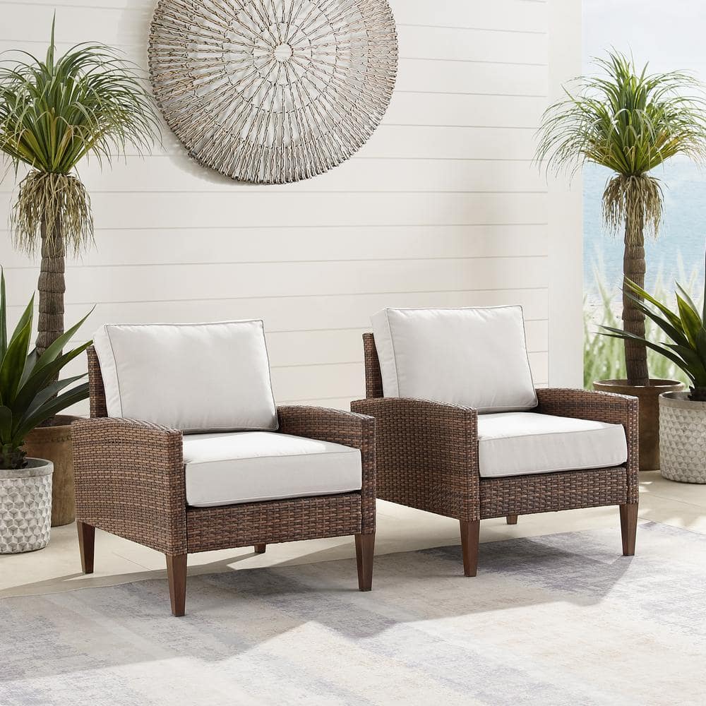 Capella Cream and Gray Wicker Patio Chair Set with Cushions