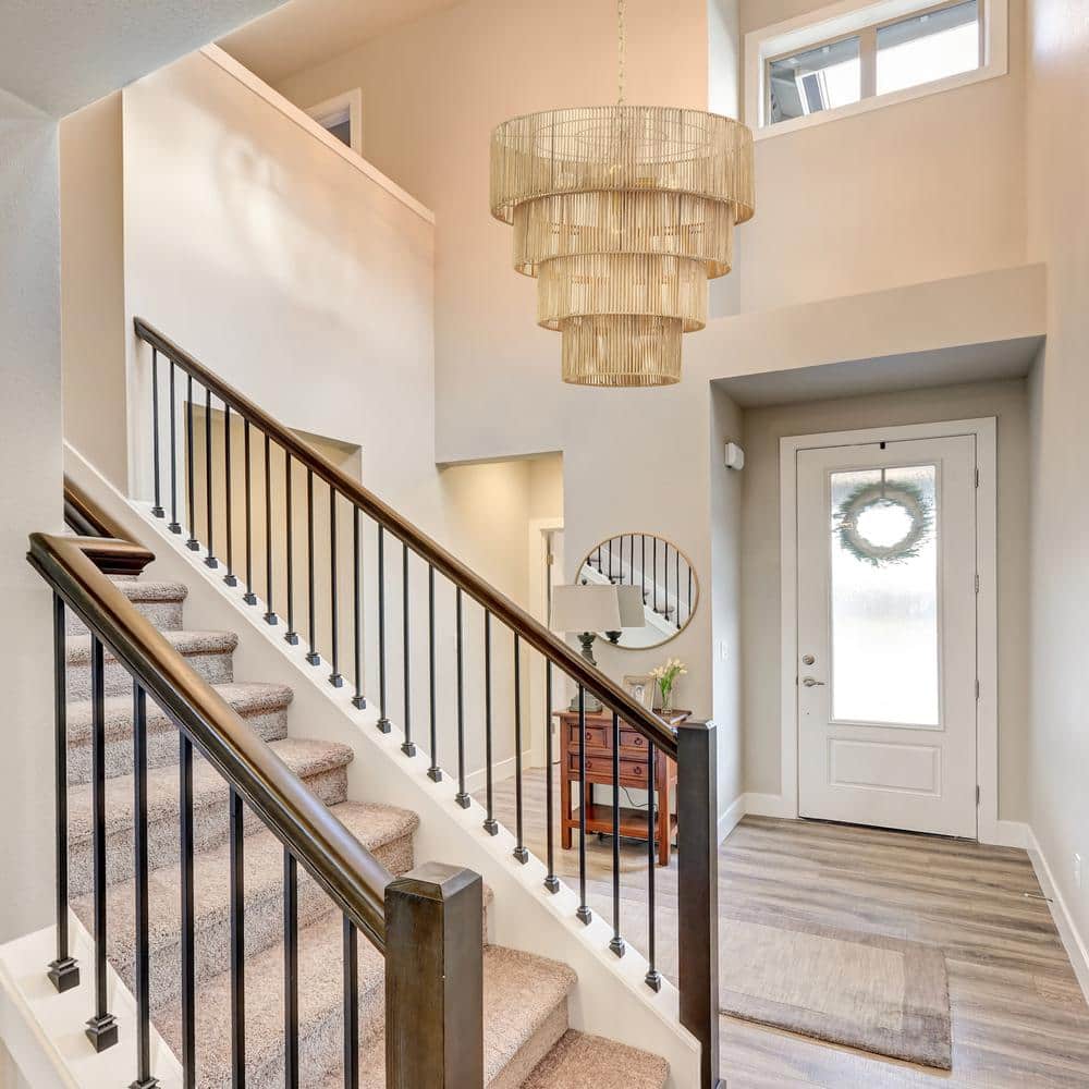 Distressed Gold 4-Tier Rattan Drum Pendant Light