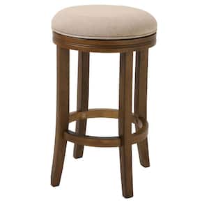 Victoria 26 in.. Honeysuckle Backless Wood Swivel Counter Stool with Upholstered Beige Seat, 1-Stool