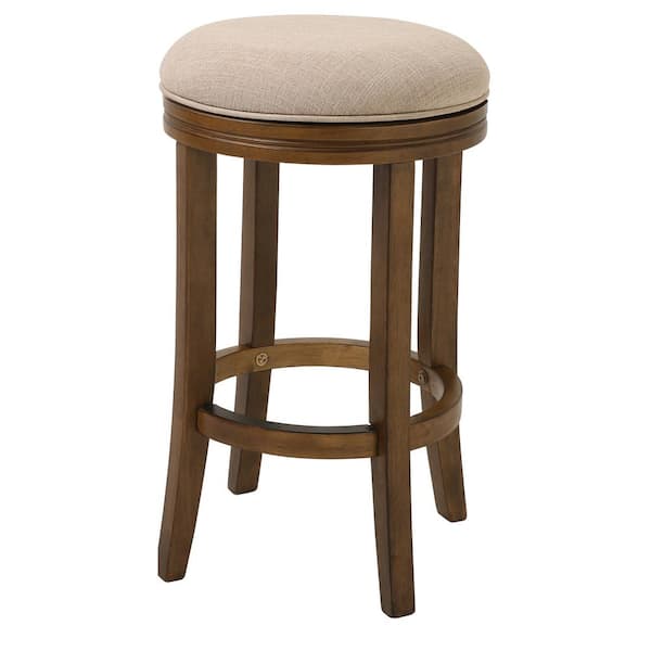 NewRidge Home Goods Victoria 26 in.. Honeysuckle Backless Wood Swivel Counter Stool with Upholstered Beige Seat, 1-Stool