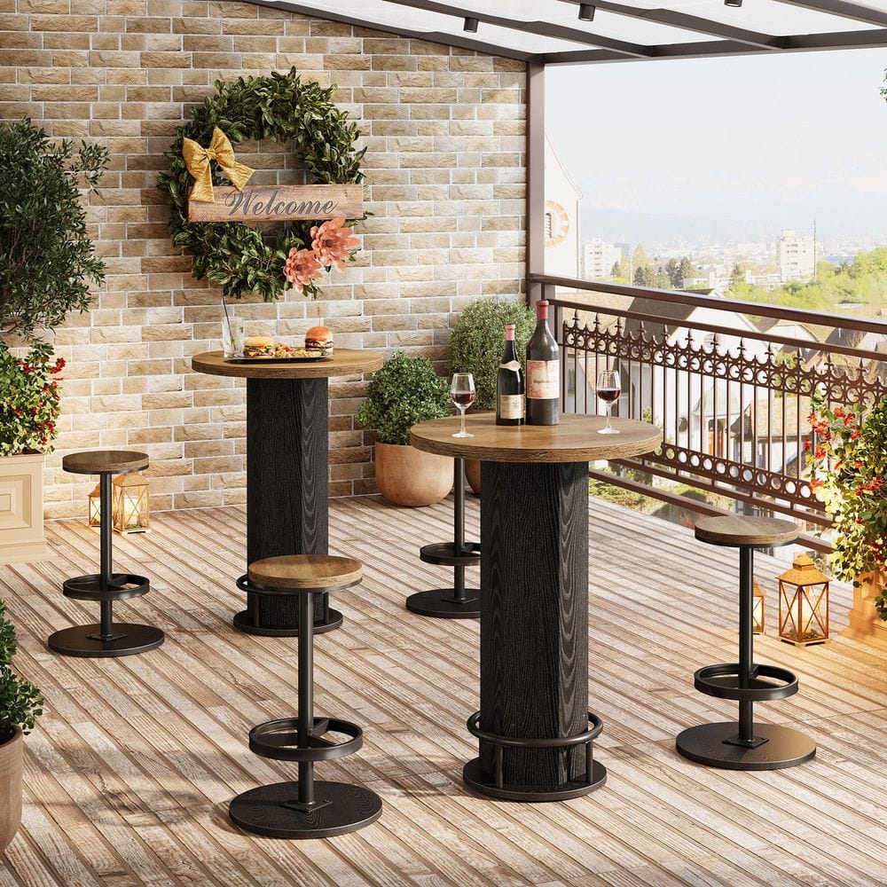 "Kearsten Brown / Black 37.8"" H 3 Piece Round Wood Bar Table Set of 2" price history on PriceWatchPro