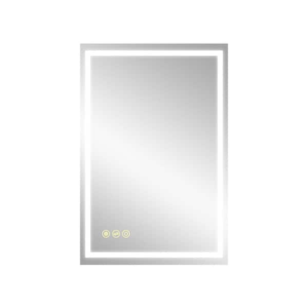 Satico 24 in. W x 36 in. H Rectangular Frameless Anti-Fog Wall Mounted LED Light Bathroom Vanity Mirror in Silver