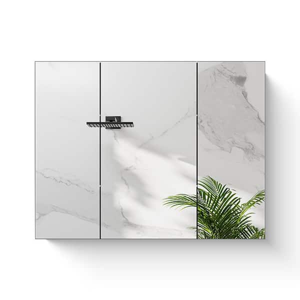 39 in. W x 28 in. H Black Rectangular Iron Medicine Cabinet with Mirror Wall Mount