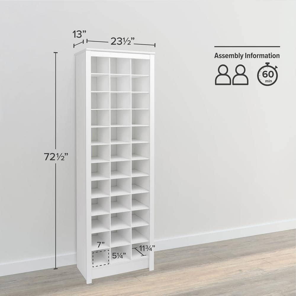 Tall Off-White Composite Wood Shoe Storage Cabinet with 36 Cubbies