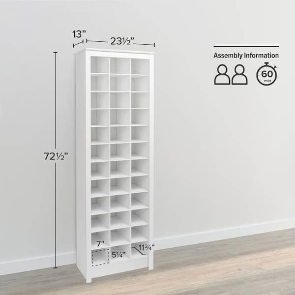Prepac 72.5 in. H x 23.5 in. W White Engineered Wood Shoe Storage Cabinet with 36 Shoe Cubbies Entryway Shoe Storage WUSR 0009 1 The Home Depot