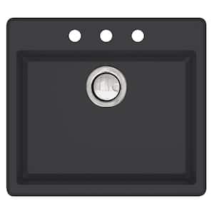 Quantum Drop-in Granite 22 in. 3-Hole Single Bowl Kitchen Sink in Black