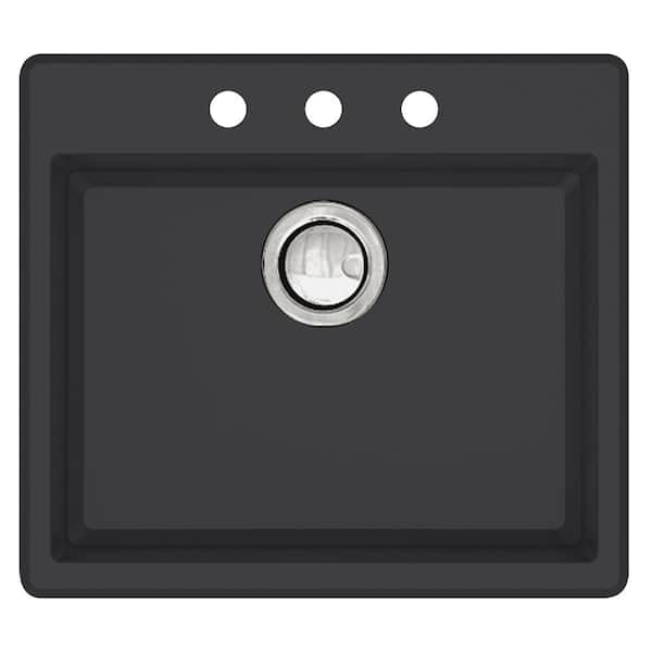 Transolid Quantum Drop-in Granite 22 in. 3-Hole Single Bowl Kitchen Sink in Black