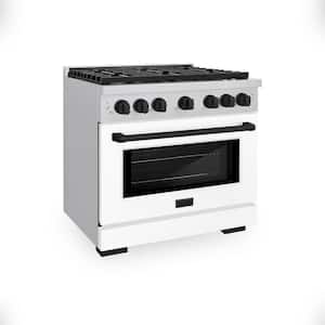 Autograph Edition 36 in. 6-Burner Freestanding Gas Range and Convection Oven in White Matte and Black Matte