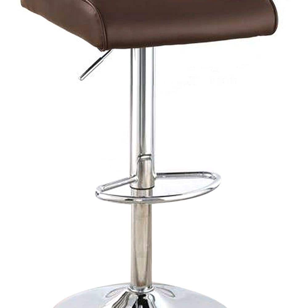 Adjustable Brown Leather Swivel Barstool with Metal Base