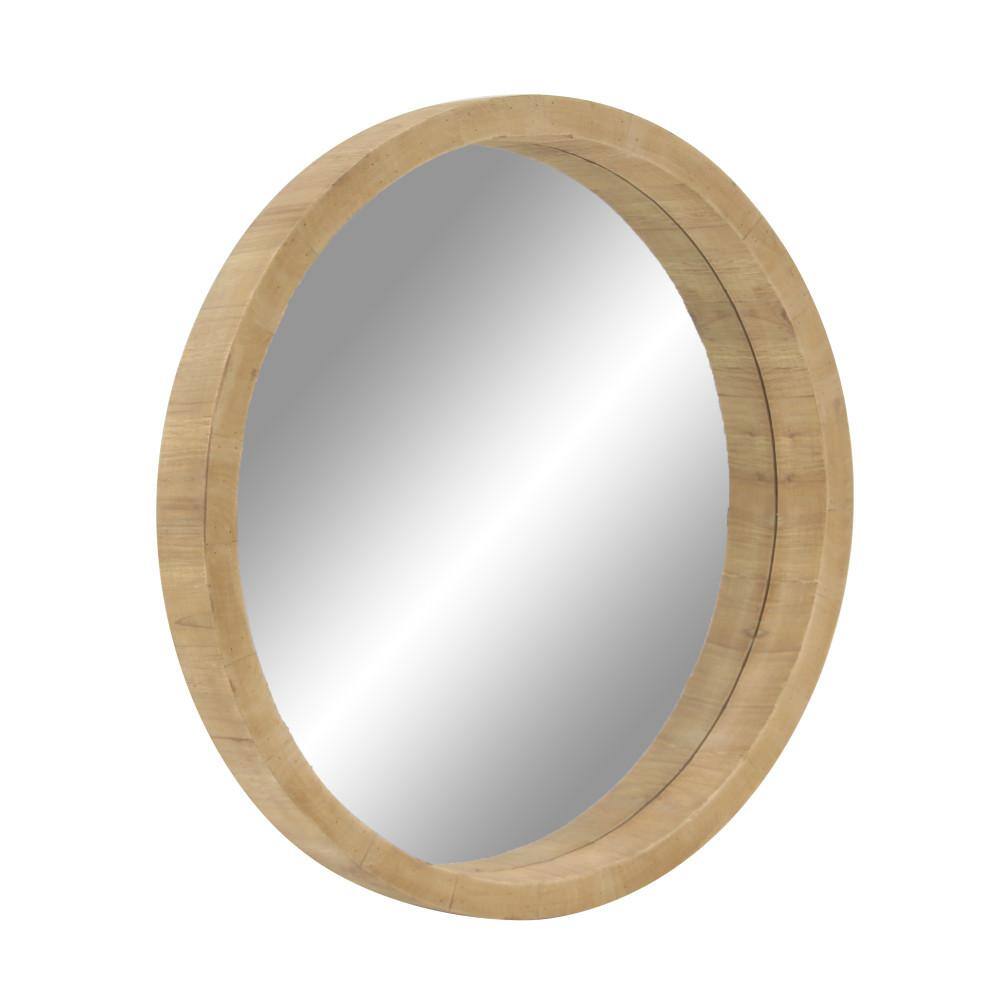 Natural Brown Round Wood Wall Mirror, 32"