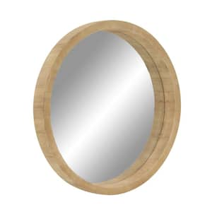 32 in. x 32 in. Round Framed Brown Wall Mirror