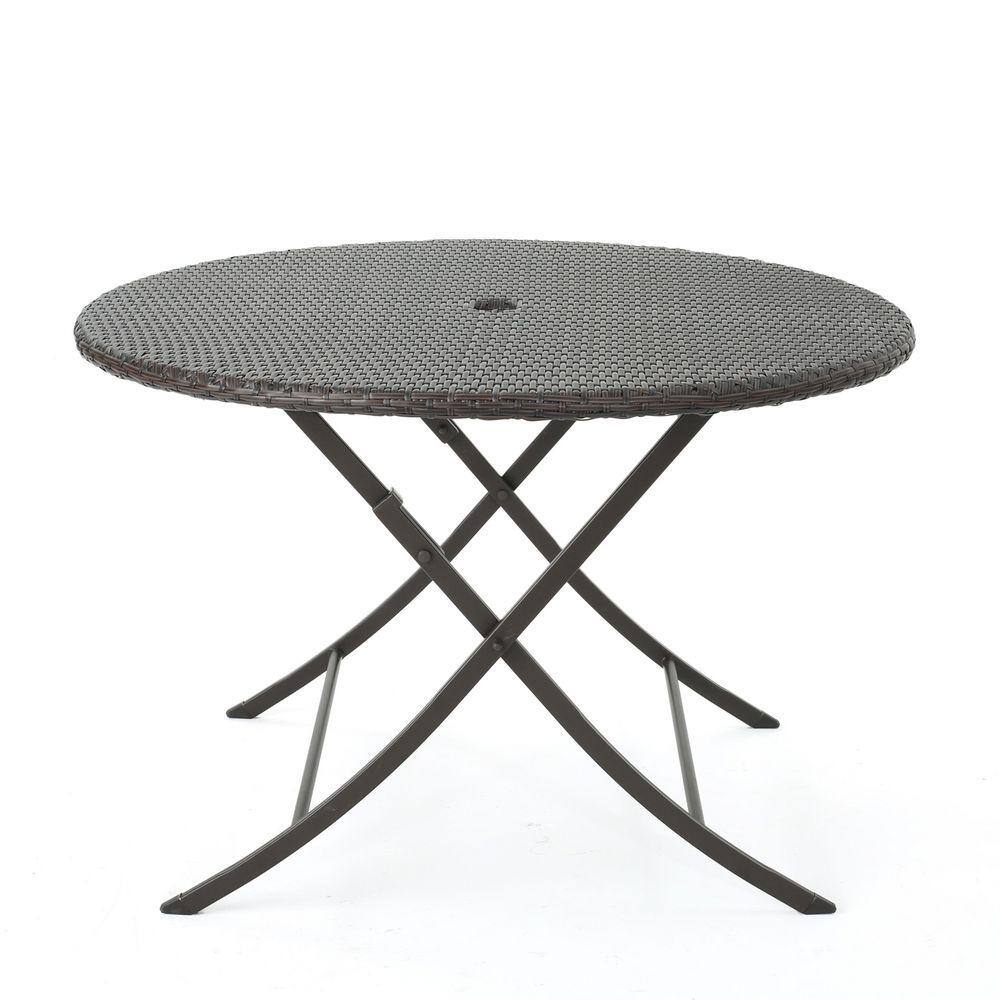 Perspective view of Miscool Avex Brown Round Rattan Foldable Outdoor Dining Table