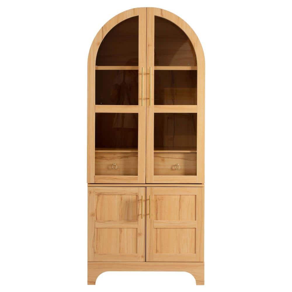 30 in. W x 16 in. D x 71 in. H Linen Cabinet,Arched Kitchen Pantry Cabinet with Adjustable Shelve,Hidden Drawer,Natural price history on PriceWatchPro
