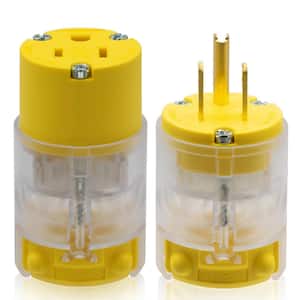 Lighted Straight Blade Plug and Connector Set, 15 Amp 125-Volt NEMA 5-15P/5-15R 2 Pole 3 Wire Grounding, Yellow (1-Set)