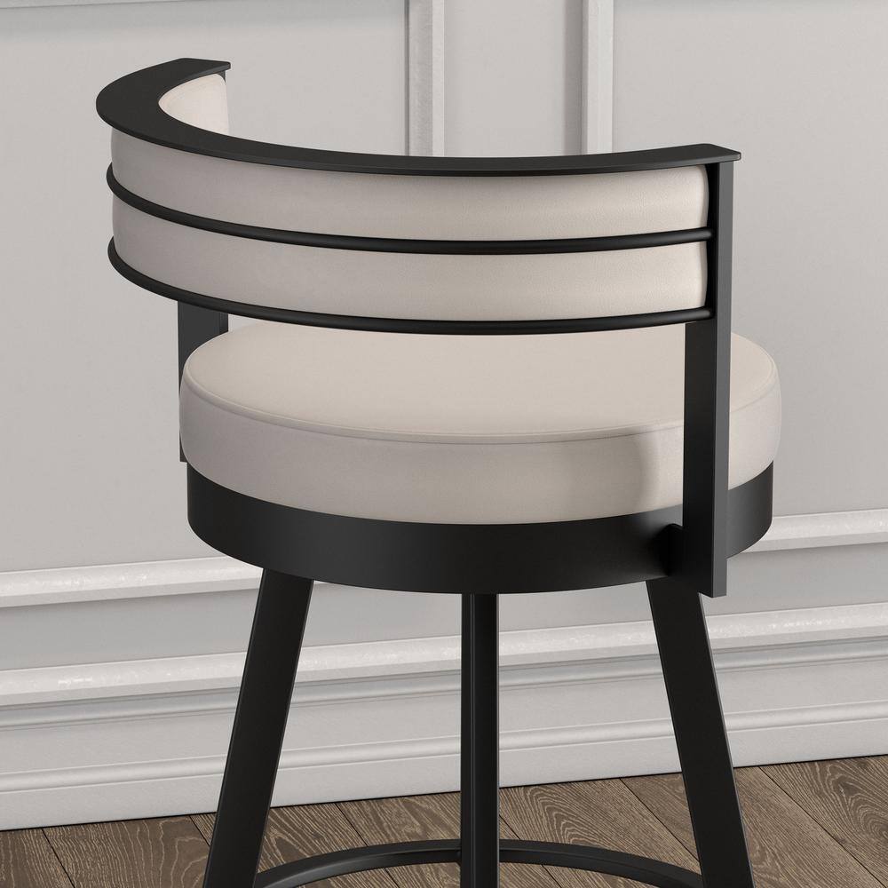 Modern Cream Faux Leather Swivel Barstool with Black Metal Base
