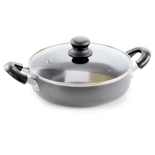 Better Chef 14 in. Aluminum Nonstick Frying Pan in Gray with Glass