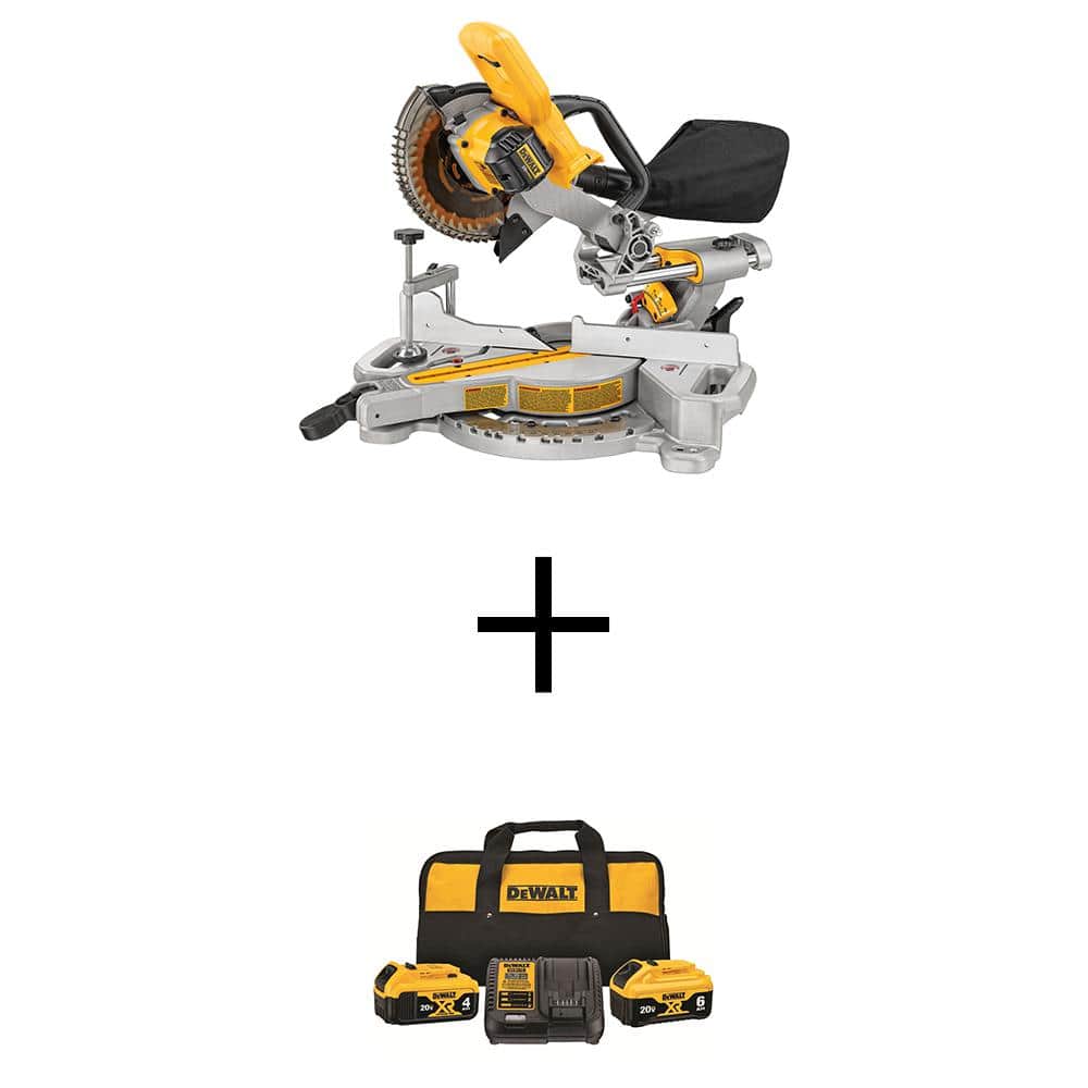 DEWALT 20V MAX Lithium-Ion Cordless 7-1/4 in. Sliding Miter Saw with 6.0 Ah Battery, 4.0 Ah Battery, Charger and Bag -  DCS361BWCB246CK