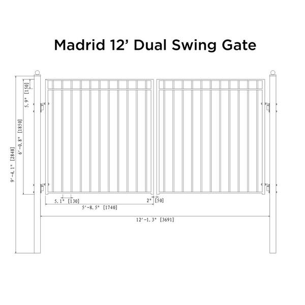 ALEKO Madrid Style 12 ft. x 6 ft. Black Steel Dual Swing Driveway Fence Gate