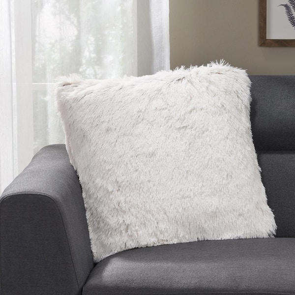 White 24 in. W x 24 in. L Faux Fur Square Shag Throw Pillow 507961GYH - The  Home Depot