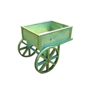 Green Wooden Flower Cart Planter